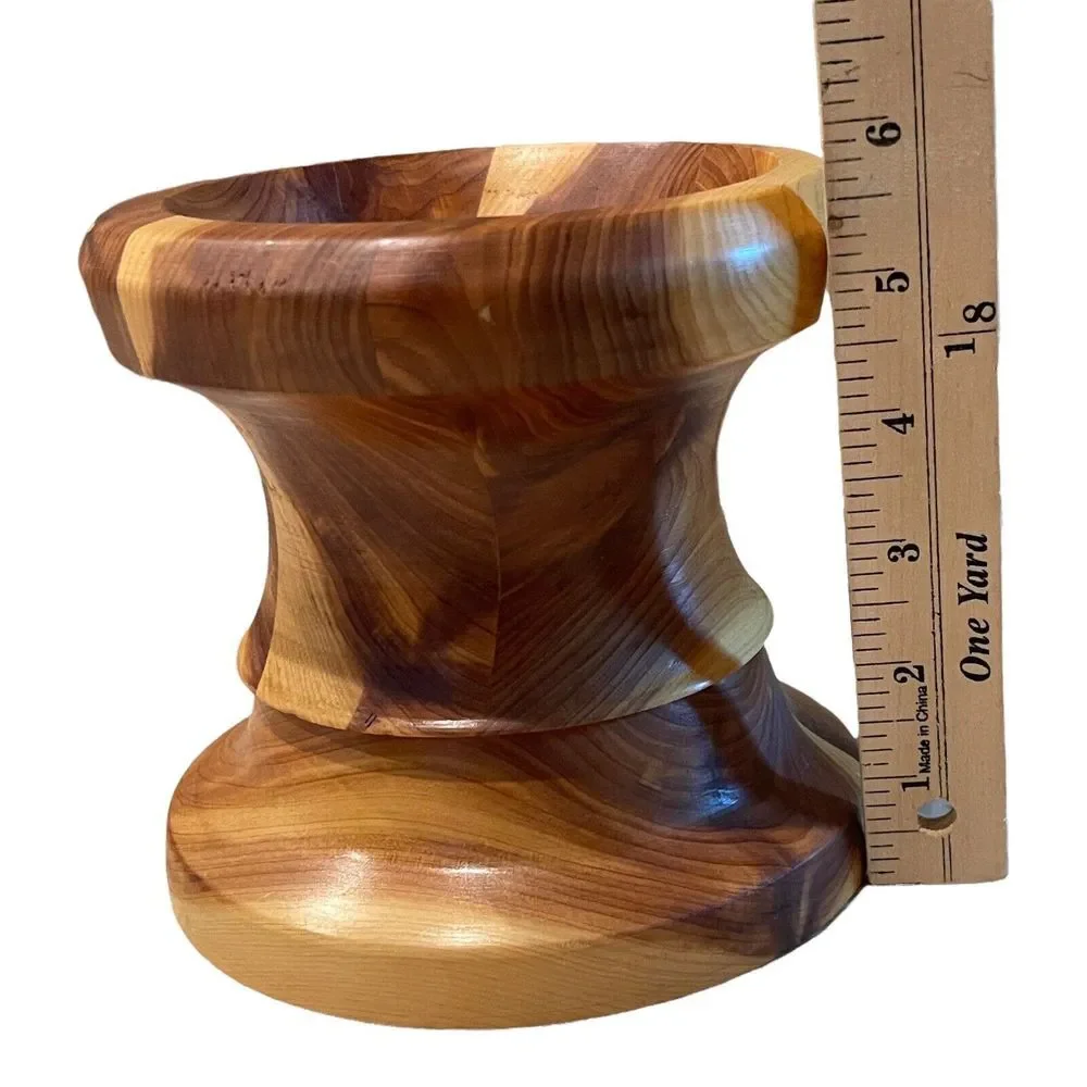 Cedar Wood Candle Holder Mid Century Handcrafted‎ Segmented Lathe Turned 5.5